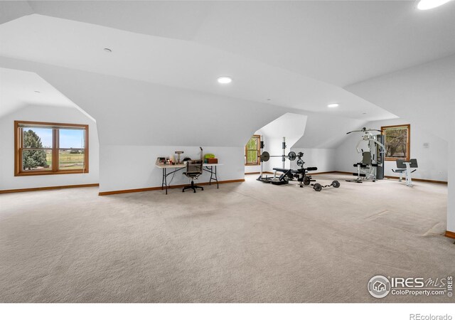 5986 Heather Way, Longmont, CO 80503 - additional living space featuring vaulted ceiling, healthy amount of natural light, carpet, and recessed lighting
