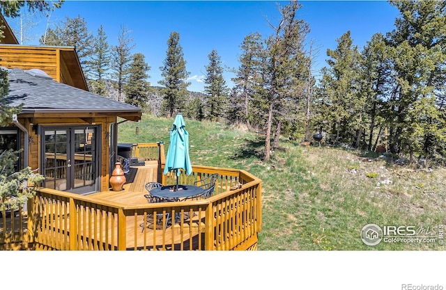 394 Deer Trail Cir, Boulder, CO 80302 - wooden terrace featuring outdoor dining space