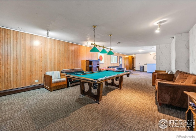 830 20th St Unit 203, Boulder, CO 80302 - playroom with carpet flooring, pool table, wooden walls, and baseboard heating