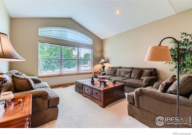 9629 Bountiful St, Firestone, CO 80504 - living room featuring carpet and lofted ceiling