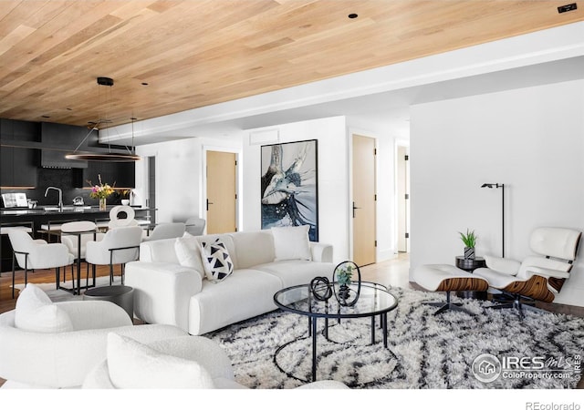 358 Arapahoe Ave Unit B, Boulder, CO 80302 - living room featuring wood ceiling