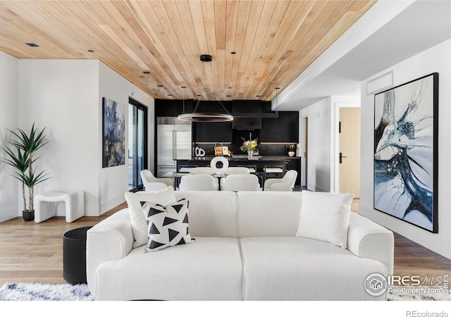 358 Arapahoe Ave Unit B, Boulder, CO 80302 - living room with wooden ceiling and wood finished floors