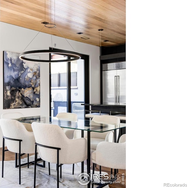 358 Arapahoe Ave Unit B, Boulder, CO 80302 - dining area with wooden ceiling and wood finished floors