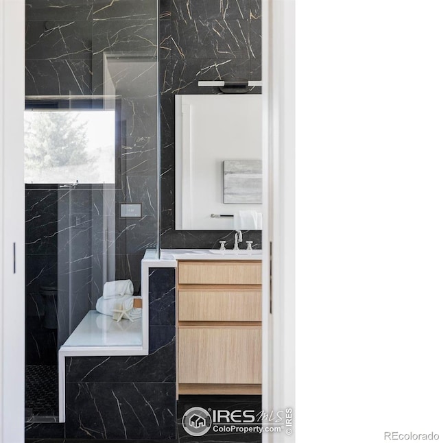 358 Arapahoe Ave Unit B, Boulder, CO 80302 - full bath featuring vanity and a marble finish shower