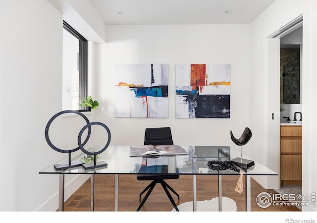 358 Arapahoe Ave Unit B, Boulder, CO 80302 - home office featuring wood finished floors and baseboards