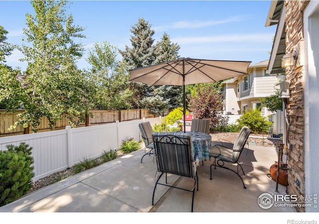 64 Whitehaven Cir, Highlands Ranch, CO 80129 - fenced backyard featuring outdoor dining space and a patio area