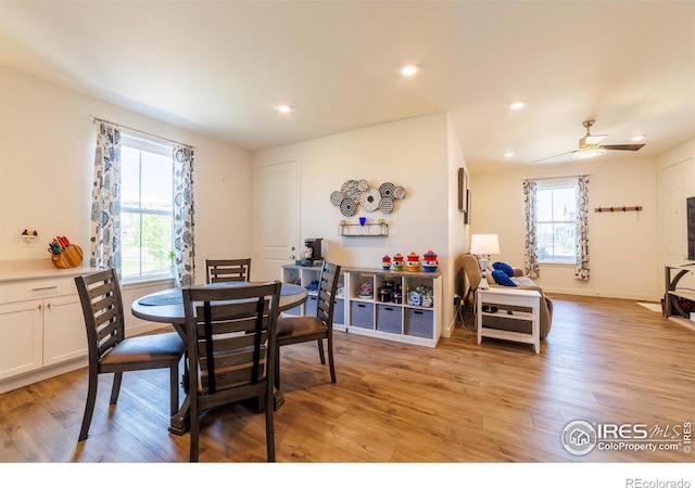 4918 Preserve Pl, Firestone, CO 80504 - dining space with plenty of natural light, light wood-type flooring, recessed lighting, and ceiling fan
