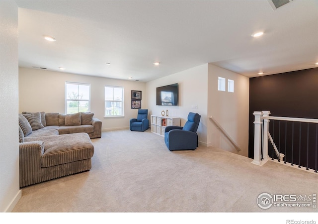 4918 Preserve Pl, Firestone, CO 80504 - living room featuring carpet, plenty of natural light, and recessed lighting