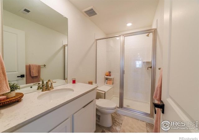 4918 Preserve Pl, Firestone, CO 80504 - bathroom with vanity, a stall shower, and recessed lighting
