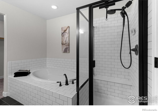 1365 15th Ave, Longmont, CO 80501 - bathroom with a stall shower, a garden tub, recessed lighting, and tile patterned floors