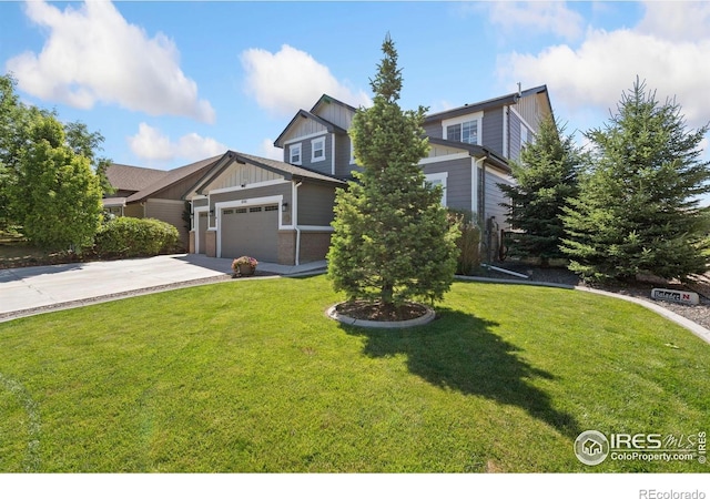 8541 Allenbrook Dr, Windsor, CO 80550 - craftsman house with board and batten siding, a garage, driveway, and a front lawn