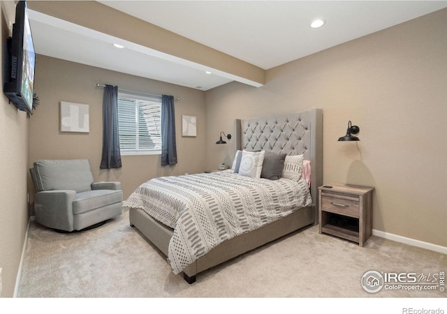 8541 Allenbrook Dr, Windsor, CO 80550 - bedroom featuring carpet, recessed lighting, and beam ceiling