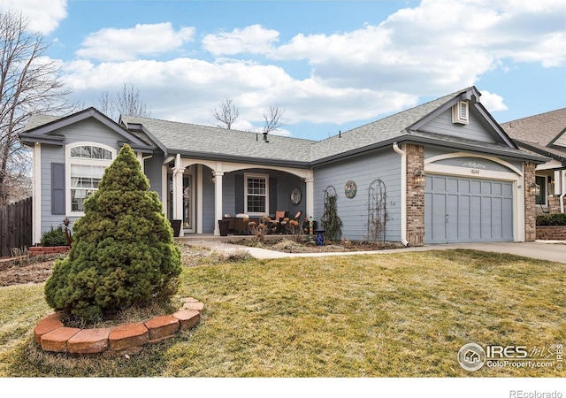 4644 W 112th Ct, Westminster, CO 80031 - ranch-style house featuring covered porch, a garage, concrete driveway, and a shingled roof