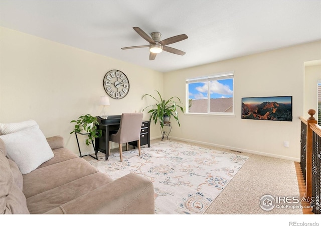 5355 Brookline Dr, Timnath, CO 80547 - carpeted living room featuring a ceiling fan and baseboards