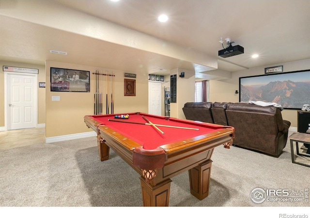 5355 Brookline Dr, Timnath, CO 80547 - game room featuring carpet, billiards table, and recessed lighting