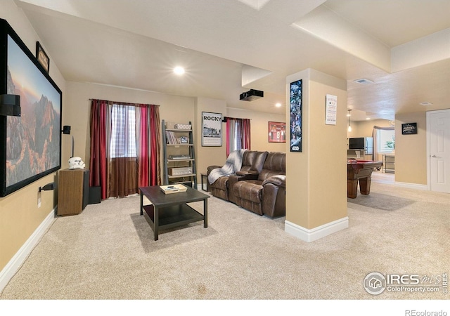 5355 Brookline Dr, Timnath, CO 80547 - carpeted living room with pool table and recessed lighting