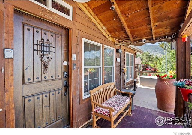 2238 Eagle Cliff Rd, Estes Park, CO 80517 - entrance to property featuring a mountain view and a porch