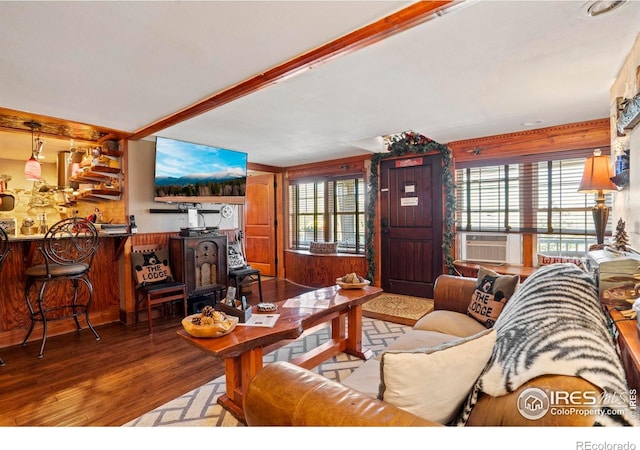 2238 Eagle Cliff Rd, Estes Park, CO 80517 - living room featuring wood finished floors and cooling unit