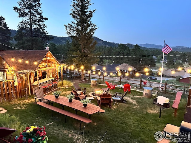 2238 Eagle Cliff Rd, Estes Park, CO 80517 - view of yard featuring a mountain view and an outdoor fire pit