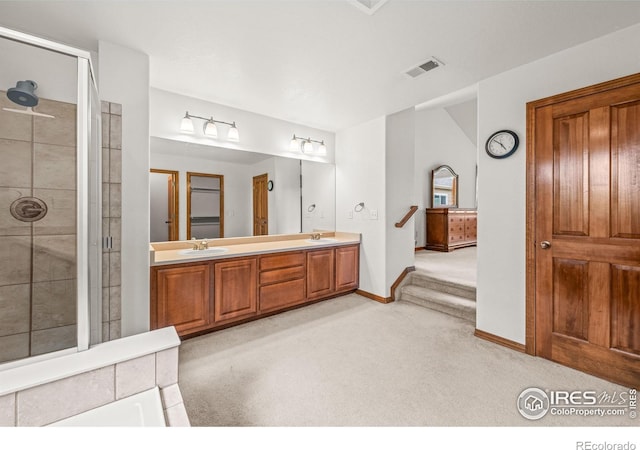 502 Peregrine Cir, Longmont, CO 80504 - bathroom with a stall shower and double vanity