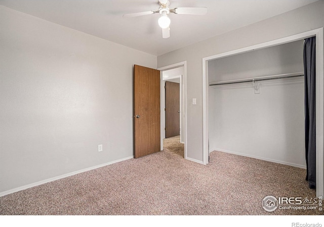 1634 San Juan Cir, Evans, CO 80620 - unfurnished bedroom featuring carpet floors, a closet, and a ceiling fan