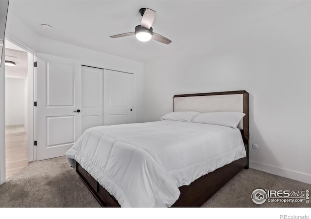 8696 W 86th Cir, Arvada, CO 80005 - bedroom with carpet floors, a closet, and ceiling fan
