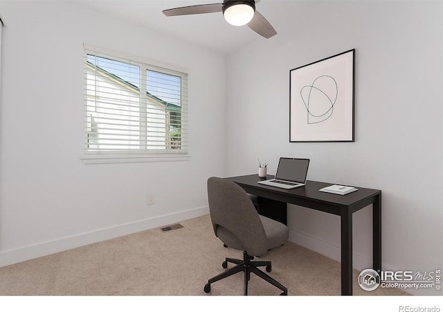 8696 W 86th Cir, Arvada, CO 80005 - carpeted home office with a ceiling fan and baseboards