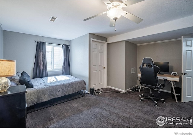 14053 Cottonwood Cir, Sterling, CO 80751 - bedroom with carpet flooring, a ceiling fan, and an office area