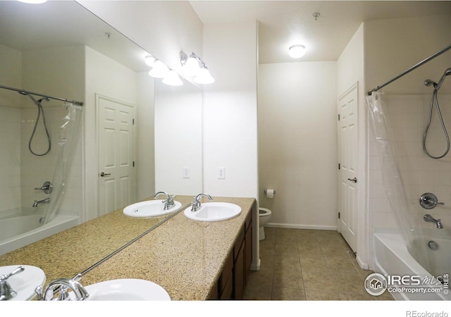 3155 Blue Sky Cir Unit 16-103, Erie, CO 80516 - full bathroom with shower / bath combination with curtain, double vanity, and tile patterned floors