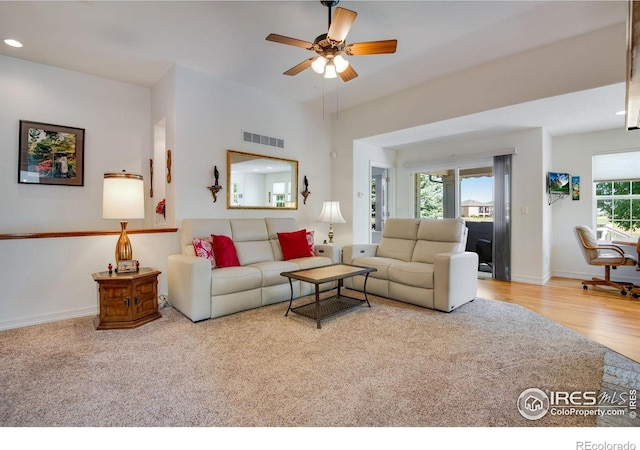 8305 E 149th Dr, Thornton, CO 80602 - living room featuring a ceiling fan, wood finished floors, and recessed lighting