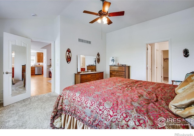 8305 E 149th Dr, Thornton, CO 80602 - carpeted bedroom with high vaulted ceiling and a ceiling fan