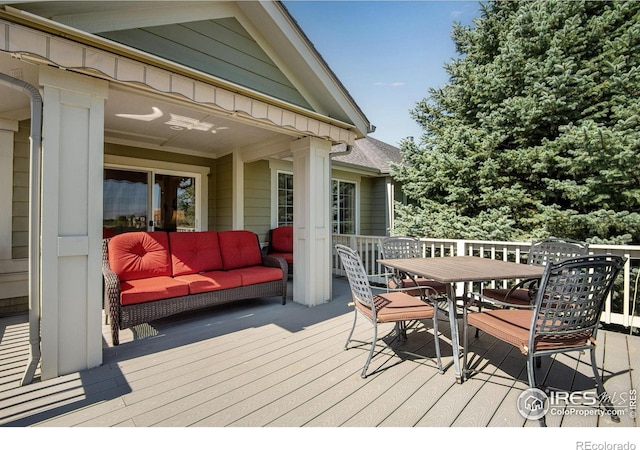 8305 E 149th Dr, Thornton, CO 80602 - deck featuring outdoor dining area and an outdoor hangout area