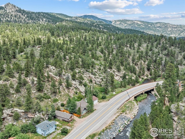 2301 US Highway 34, Drake, CO 80515 - aerial view of property's location featuring a mountainous background and a heavily wooded area