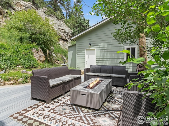2301 US Highway 34, Drake, CO 80515 - deck featuring an outdoor living space with a fire pit