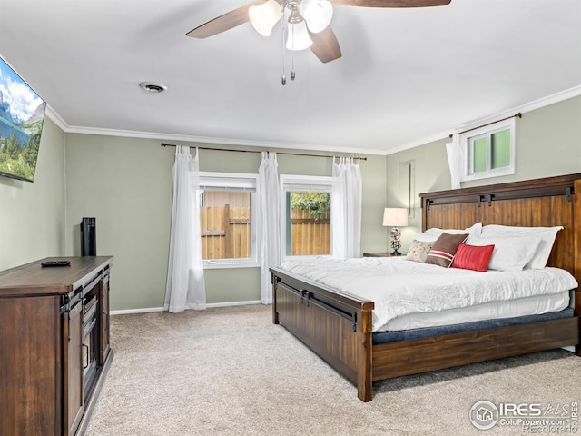 2301 US Highway 34, Drake, CO 80515 - bedroom featuring crown molding, light colored carpet, and ceiling fan
