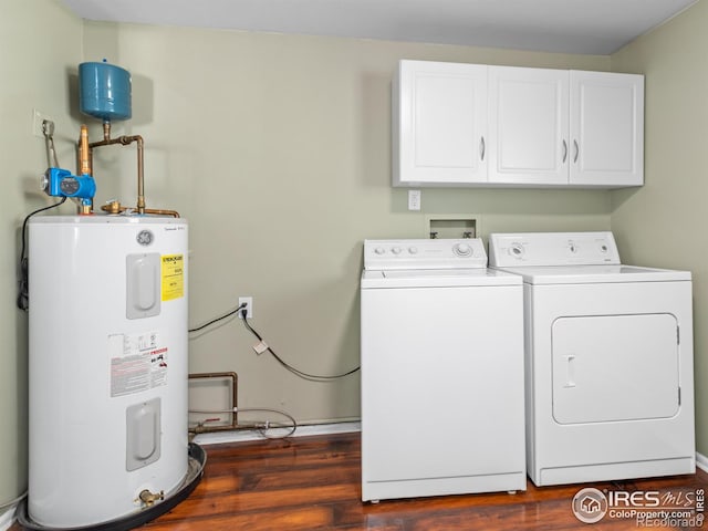 2301 US Highway 34, Drake, CO 80515 - laundry room with water heater, washer and clothes dryer, cabinet space, and dark wood-type flooring