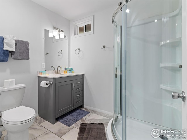 2301 US Highway 34, Drake, CO 80515 - bathroom featuring a stall shower, vanity, and marble finish floors