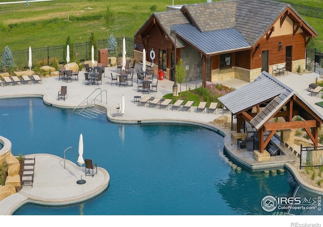 1591 Sun River Rd, Berthoud, CO 80513 - community pool with a patio area and a gazebo