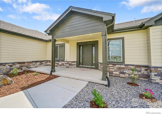 3643 Crested Owl Ct, Dacono, CO 80514 - view of exterior entry featuring stone siding