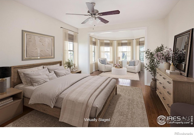 691 Tamarisk Ct, Louisville, CO 80027 - bedroom featuring dark wood-type flooring and ceiling fan