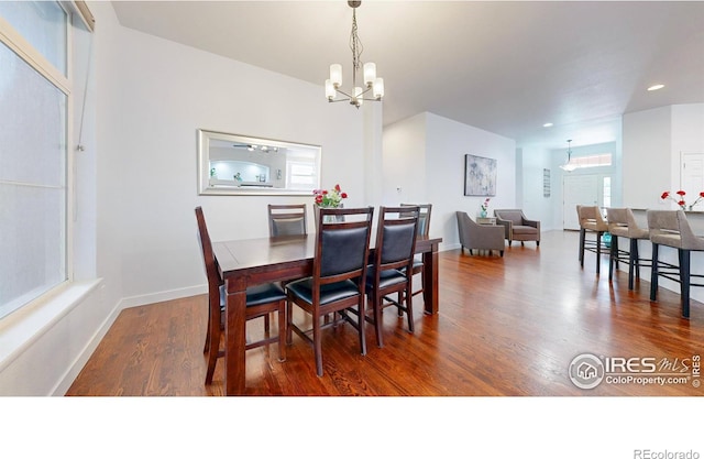 555 S 17th Ave, Brighton, CO 80601 - dining space with a chandelier, wood finished floors, and recessed lighting