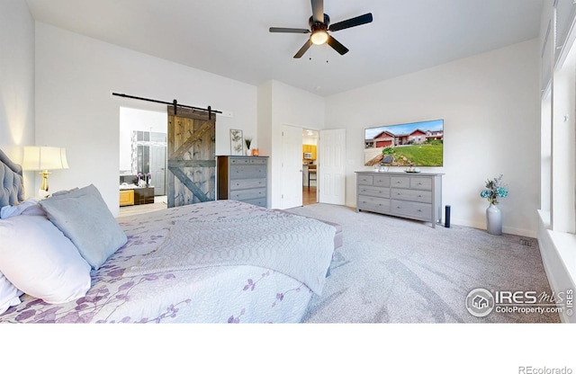 555 S 17th Ave, Brighton, CO 80601 - bedroom featuring a barn door, carpet floors, and ceiling fan