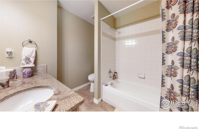7294 Tamarisk Dr, Fort Collins, CO 80528 - bathroom with shower / bath combo, vanity, and tile patterned flooring