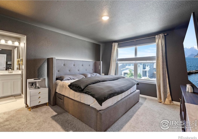 1228 104th Avenue Ct, Greeley, CO 80634 - bedroom with a textured ceiling, light colored carpet, ensuite bathroom, and a textured wall