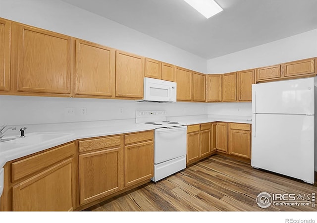 5151 29th St W Unit 204, Greeley, CO 80634 - kitchen with white appliances, dark wood-type flooring, and light countertops