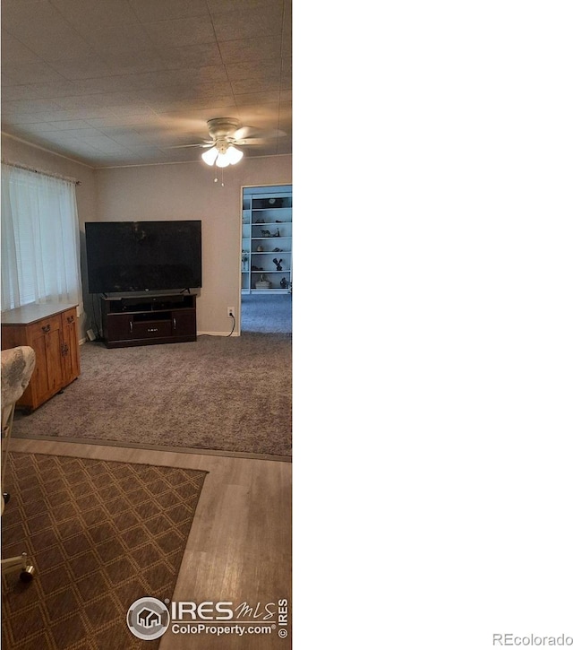 15296 County Road 39, Sterling, CO 80751 - carpeted living area featuring a ceiling fan and wood finished floors