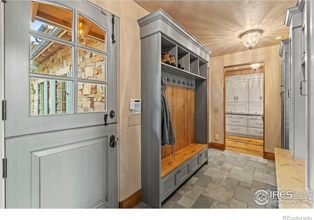 6619 Ridgeline Dr, Timnath, CO 80547 - mudroom with stone finish floors and baseboards