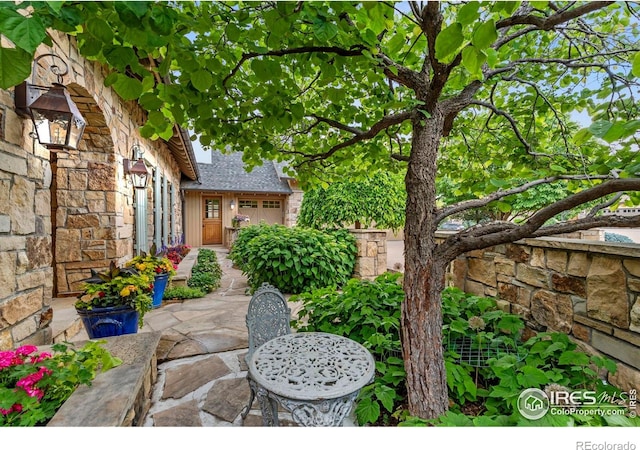 6619 Ridgeline Dr, Timnath, CO 80547 - view of patio featuring a garage