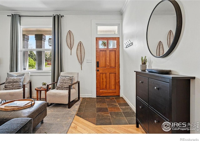 2955 Columbine St, Denver, CO 80205 - foyer entrance featuring ornamental molding, healthy amount of natural light, and stone tile floors
