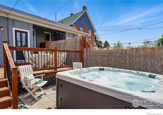 2955 Columbine St, Denver, CO 80205 - wooden terrace featuring a hot tub and a patio area